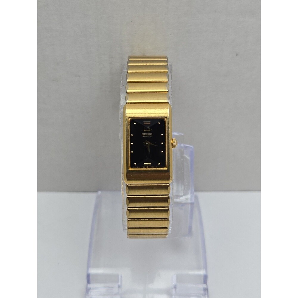 Vintage Seiko Womens 14mm Tank Watch Gold Tone Rare Unique Dainty New Battery